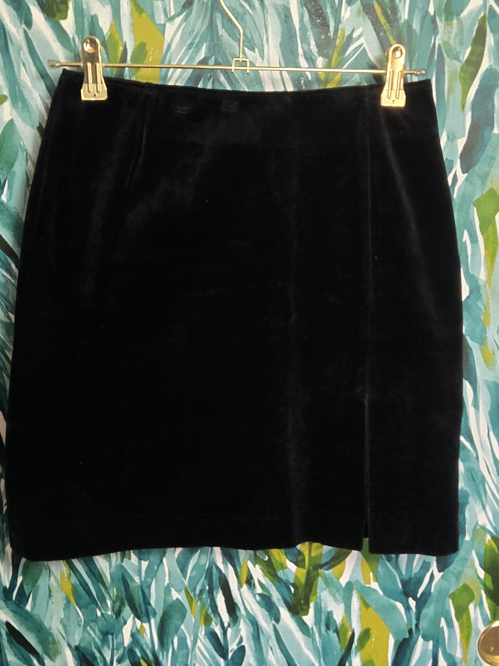 Vintage Gap Black Velvet Mini Skirt Side Slit 90s Y2K Whimsigoth